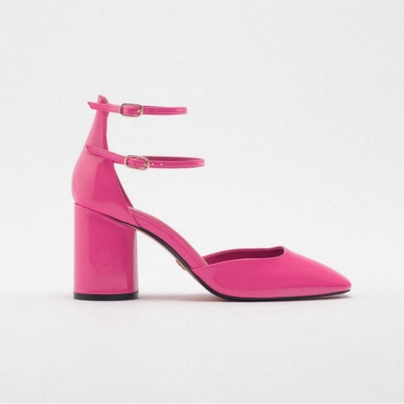Zara block heel high heels Pink NWT - Picture 1 of 8
